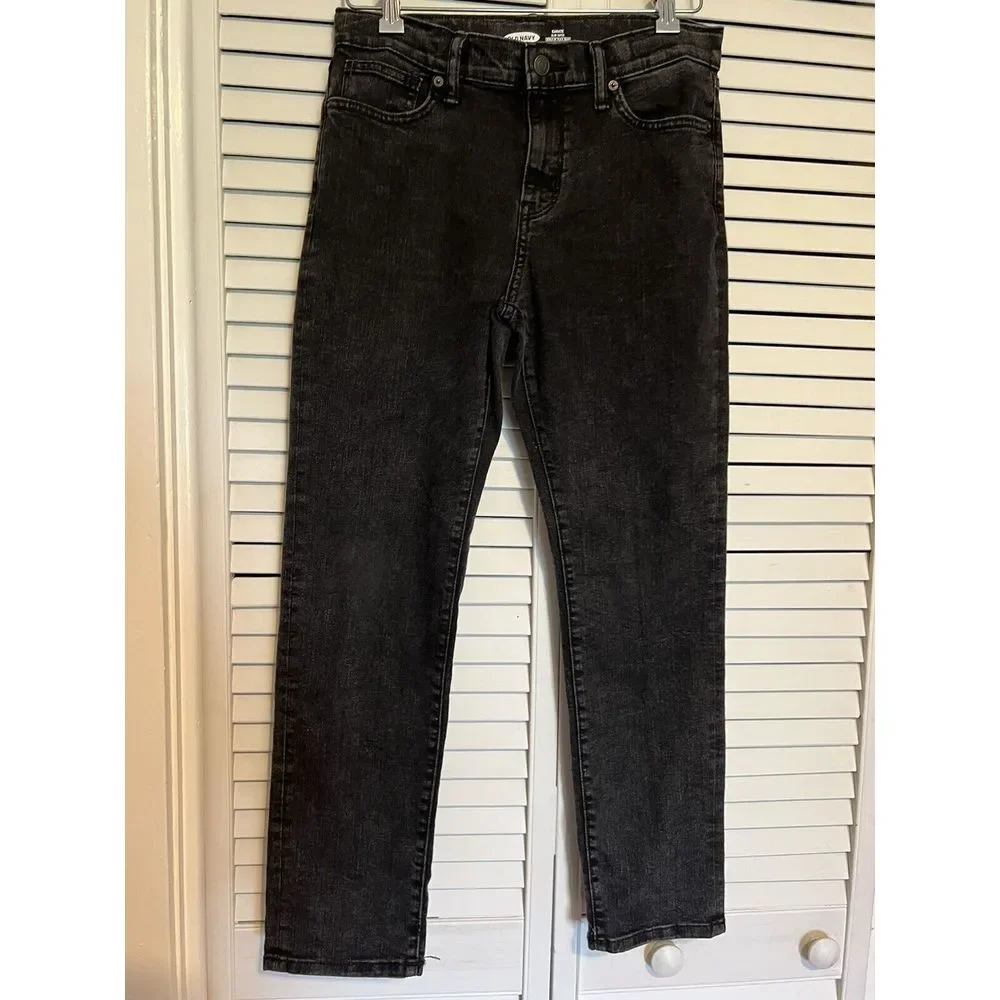 OLD NAVY Girl's Size 14 Jeans Karate Slim Taper Black Stretch‎ Adjustable Waist